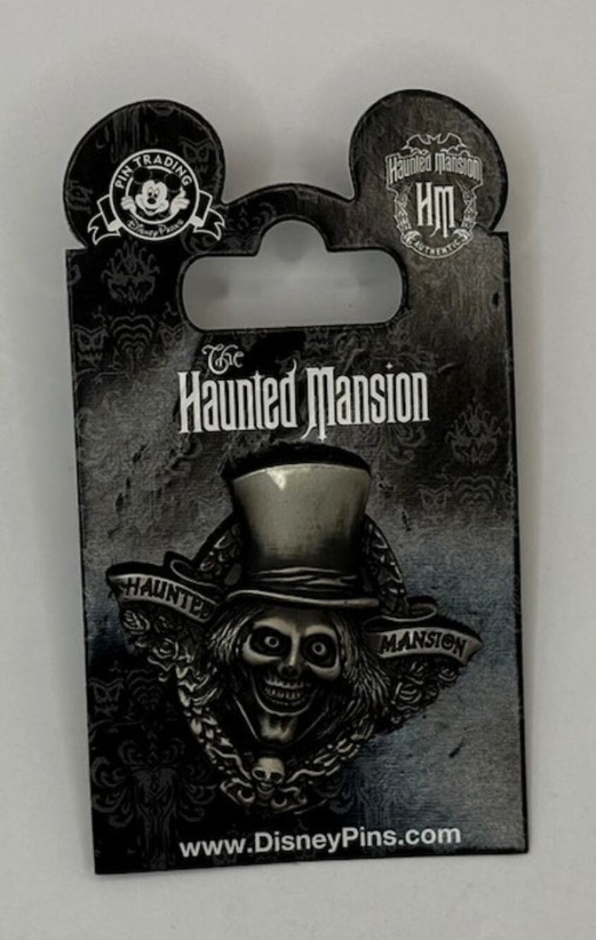 Disney Parks Haunted Mansion Skull Top Hat Silver Tone Trading Pin NWT